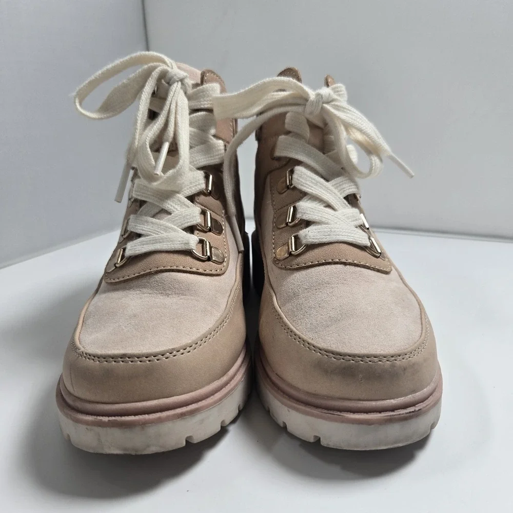Cat And Jack‎ Girls 2 Youth Kids Ren Lace Up Hiker Boots Bootie Tan Pink